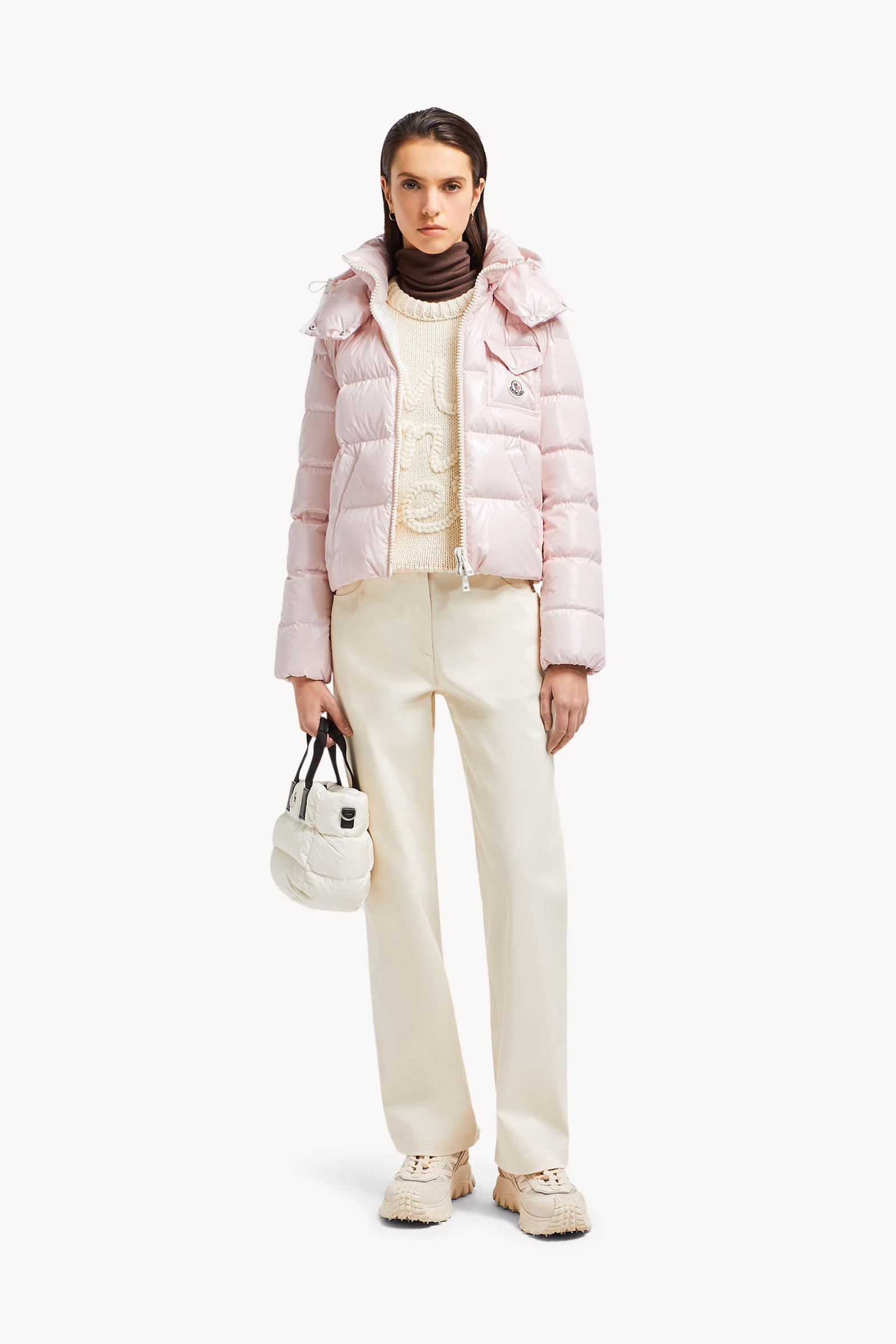 Plumífero corto con capucha Andro Mujer Rosado Moncler 0